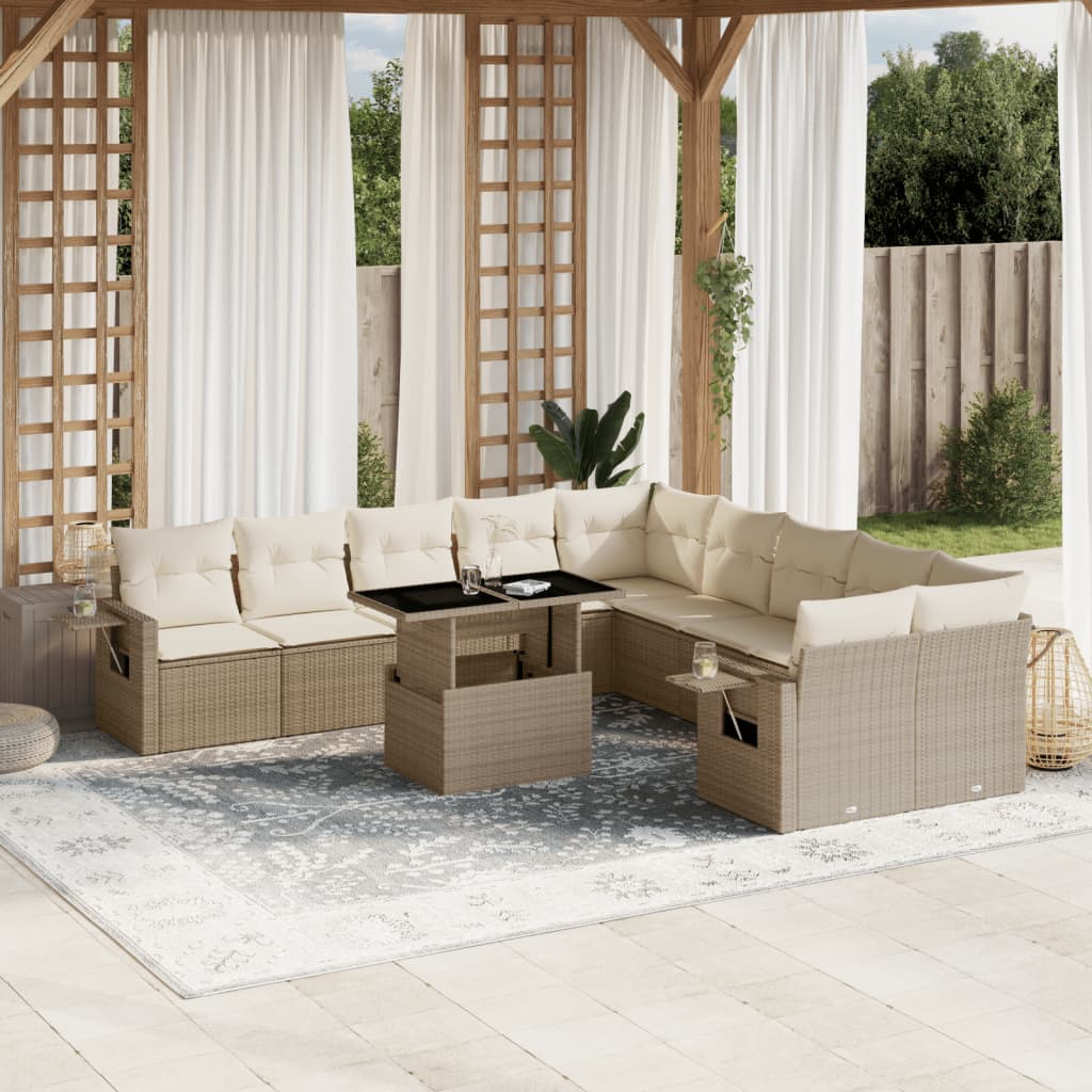 11-delige Tuinset met kussens poly rattan beige is nu te koop bij PeponiXL, paradijselijk wonen!