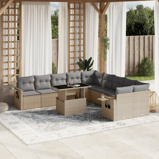 11-delige Tuinset met kussens poly rattan beige is nu te koop bij PeponiXL, paradijselijk wonen!