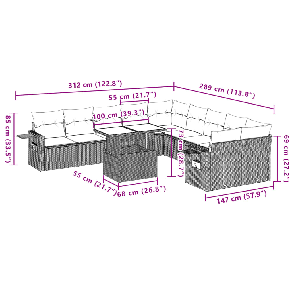 11-delige Loungeset met kussens poly rattan grijs is nu te koop bij PeponiXL, paradijselijk wonen!