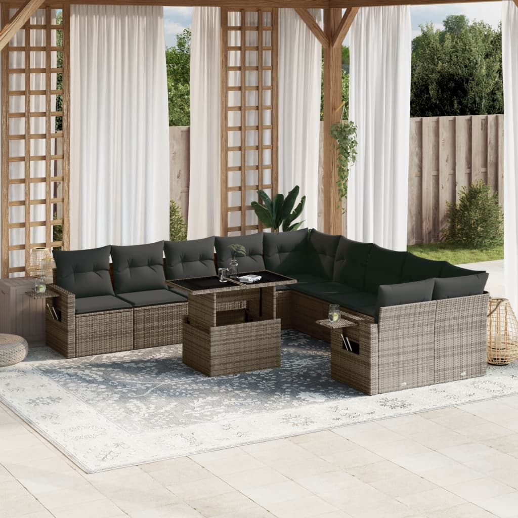 11-delige Loungeset met kussens poly rattan grijs is nu te koop bij PeponiXL, paradijselijk wonen!