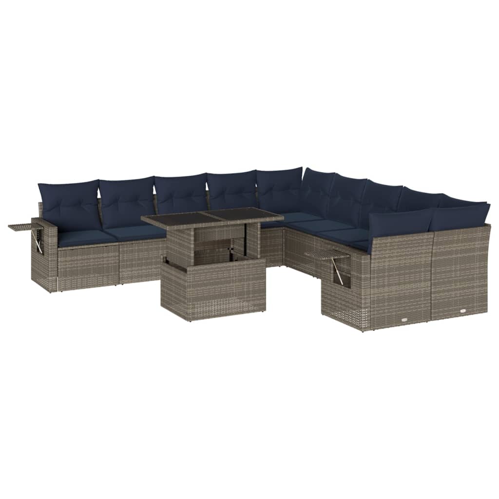 11-delige tuinbankset met kussens, grijs polyrotan is nu te koop bij PeponiXL, paradijselijk wonen!