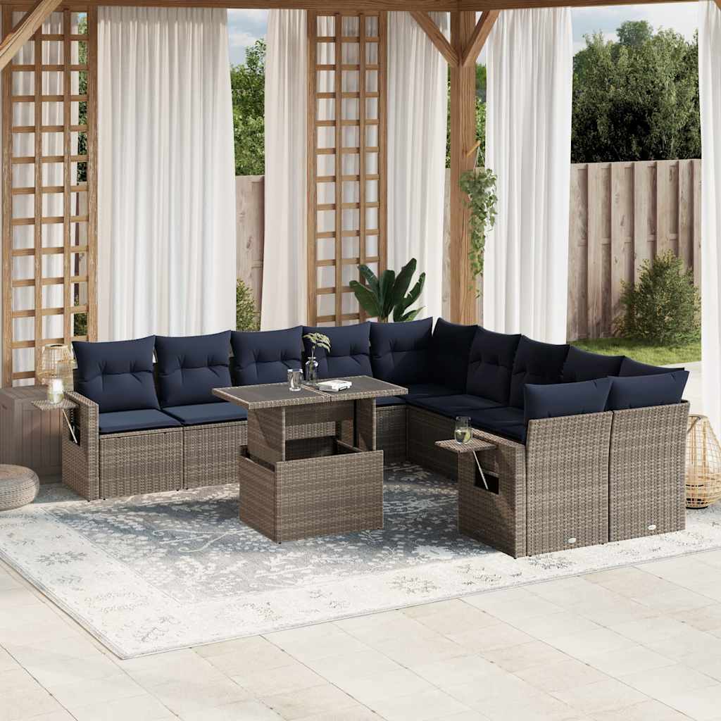 11-delige tuinbankset met kussens, grijs polyrotan is nu te koop bij PeponiXL, paradijselijk wonen!