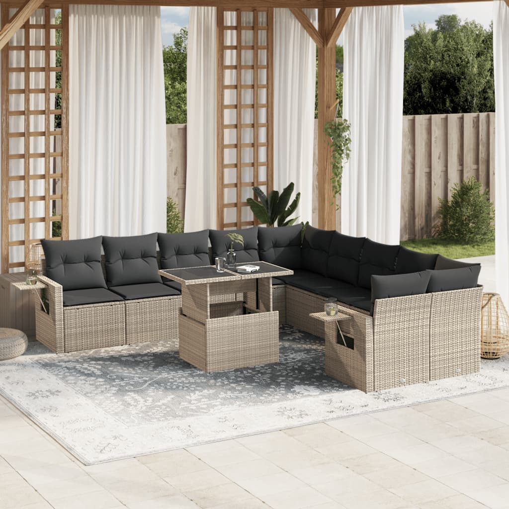 11-delige Loungeset met kussens poly rattan lichtgrijs is nu te koop bij PeponiXL, paradijselijk wonen!