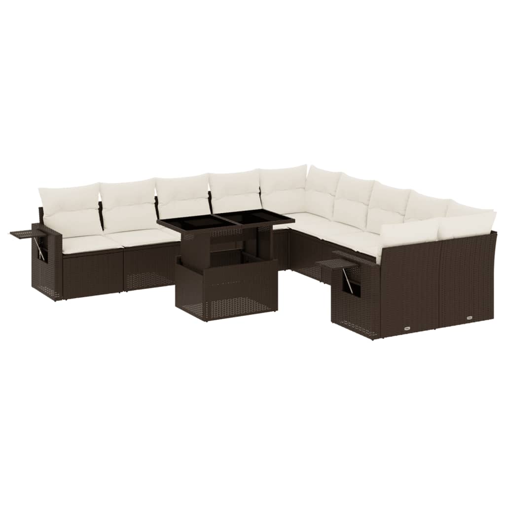 11-delige Loungeset met kussens poly rattan bruin is nu te koop bij PeponiXL, paradijselijk wonen!