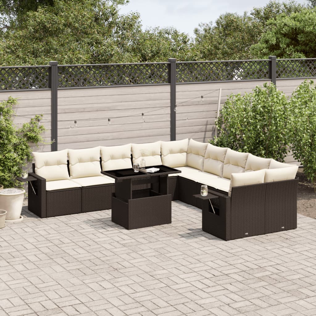 11-delige Loungeset met kussens poly rattan bruin is nu te koop bij PeponiXL, paradijselijk wonen!