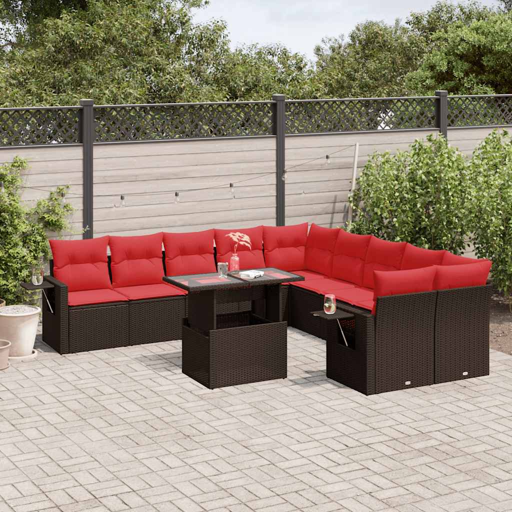 11-delige tuinbankset met kussens, bruin polyrotan is nu te koop bij PeponiXL, paradijselijk wonen!