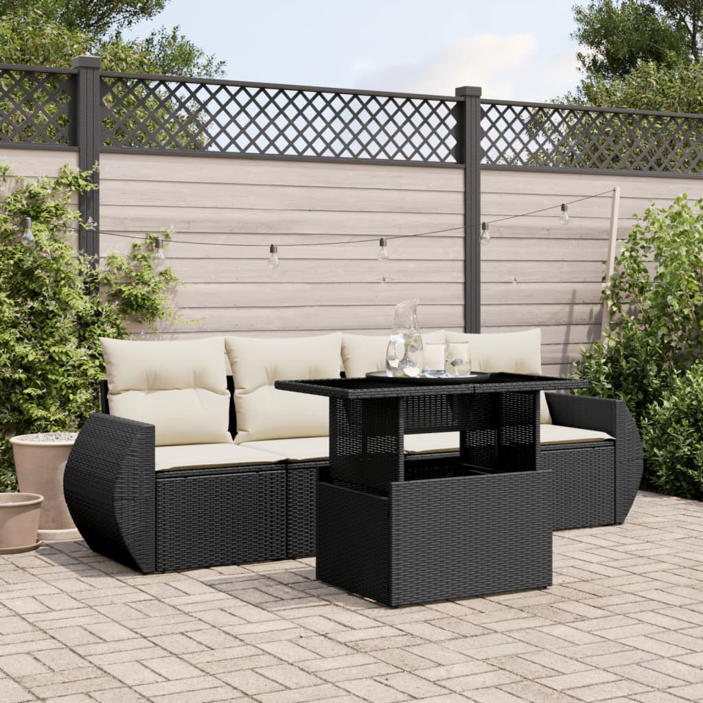 5-delige Loungeset met kussens poly rattan zwart is nu te koop bij PeponiXL, paradijselijk wonen!