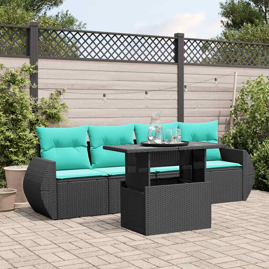 5-delige tuinbankset met kussens van zwart polyrotan is nu te koop bij PeponiXL, paradijselijk wonen!