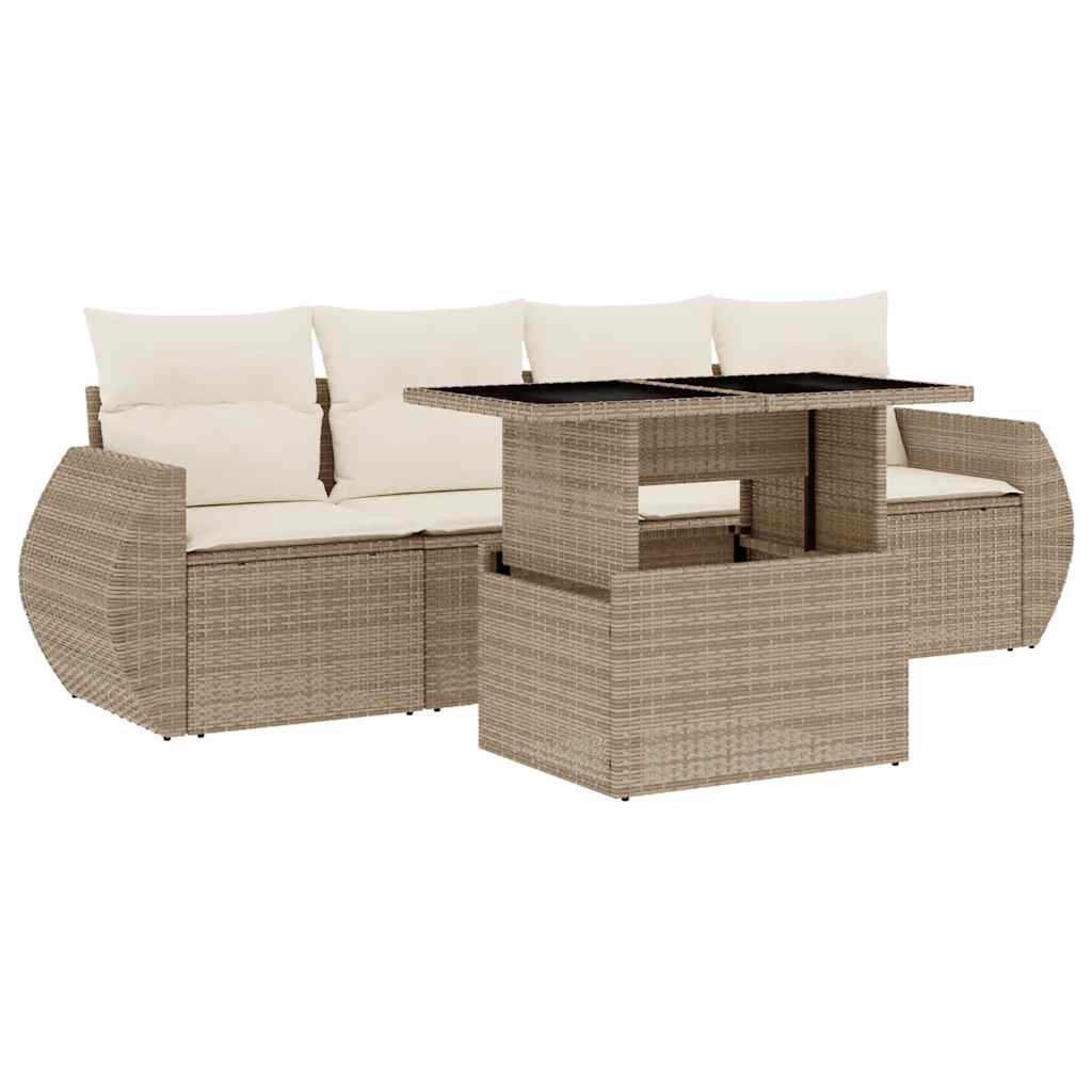 5-delige Loungeset met kussens poly rattan beige is nu te koop bij PeponiXL, paradijselijk wonen!
