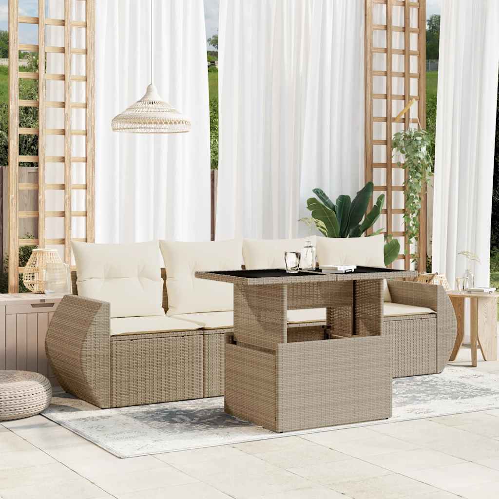 5-delige Loungeset met kussens poly rattan beige is nu te koop bij PeponiXL, paradijselijk wonen!