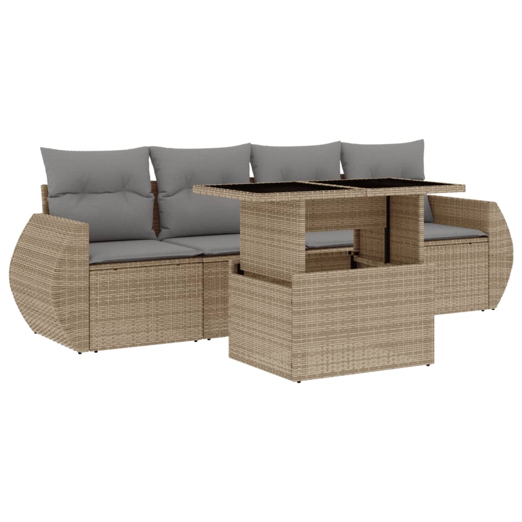 5-delige Loungeset met kussens poly rattan beige is nu te koop bij PeponiXL, paradijselijk wonen!