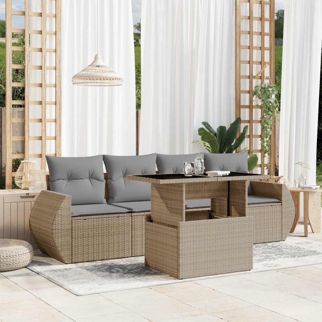 5-delige Loungeset met kussens poly rattan beige is nu te koop bij PeponiXL, paradijselijk wonen!
