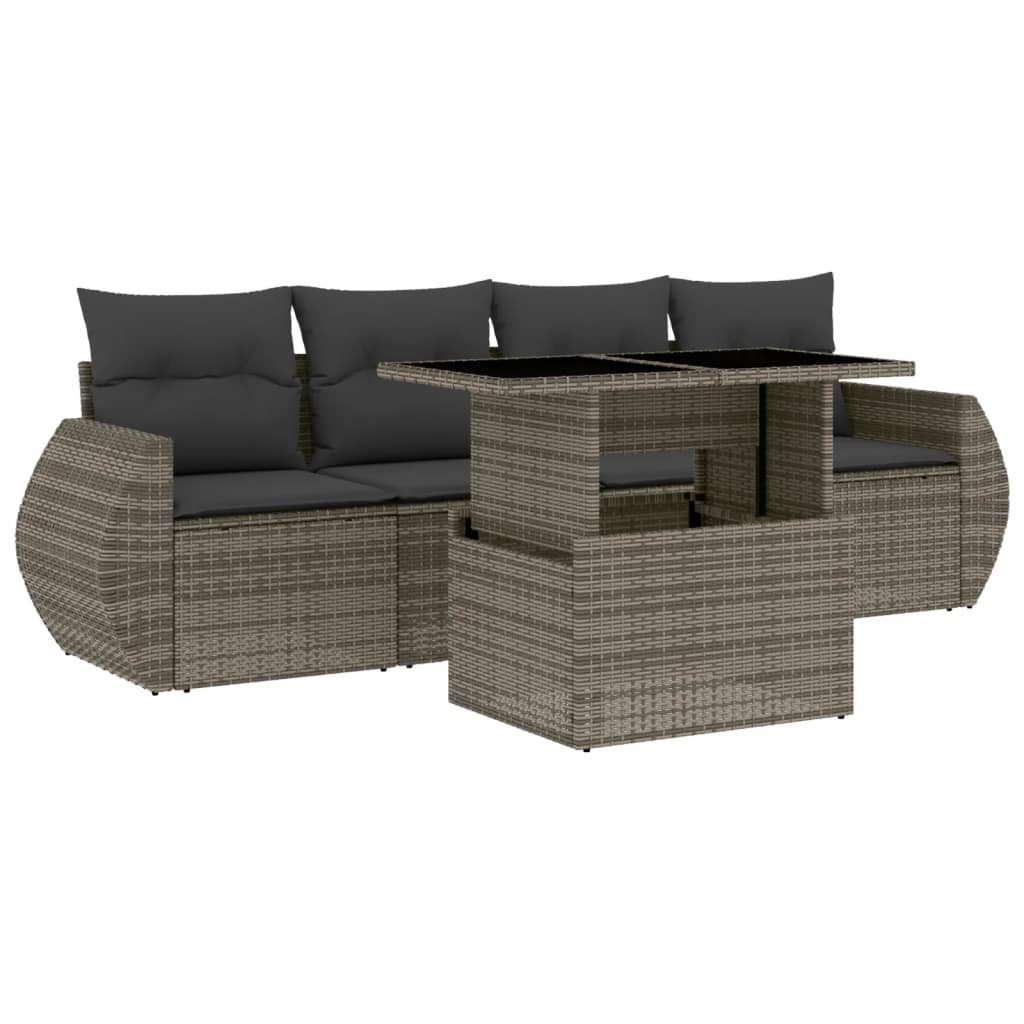 5-delige Loungeset met kussens poly rattan grijs is nu te koop bij PeponiXL, paradijselijk wonen!