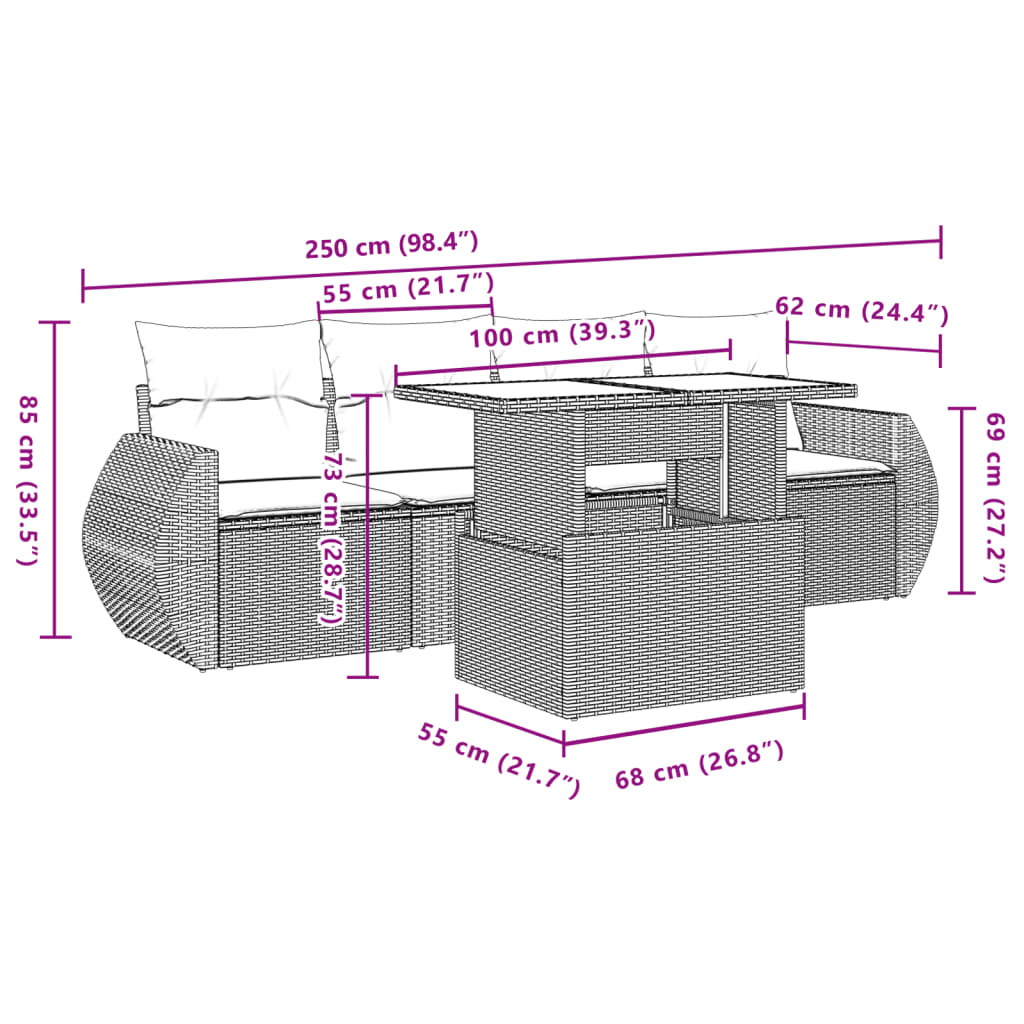 5-delige Loungeset met kussens poly rattan grijs is nu te koop bij PeponiXL, paradijselijk wonen!