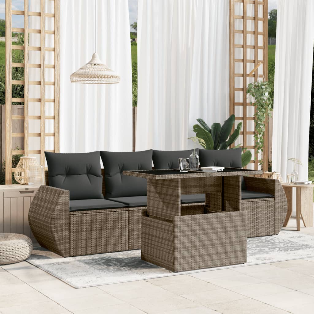 5-delige Loungeset met kussens poly rattan grijs is nu te koop bij PeponiXL, paradijselijk wonen!