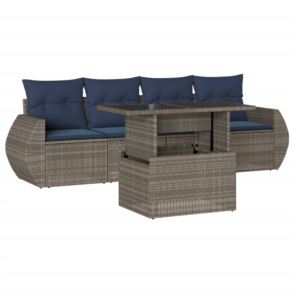 5-delige tuinbankset met kussens, grijs polyrotan is nu te koop bij PeponiXL, paradijselijk wonen!