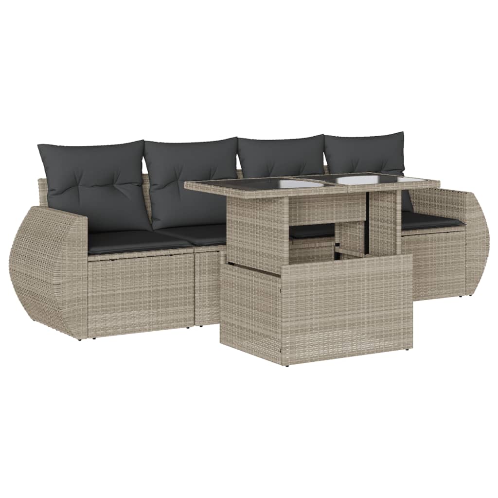 5-delige Loungeset met kussens poly rattan lichtgrijs is nu te koop bij PeponiXL, paradijselijk wonen!