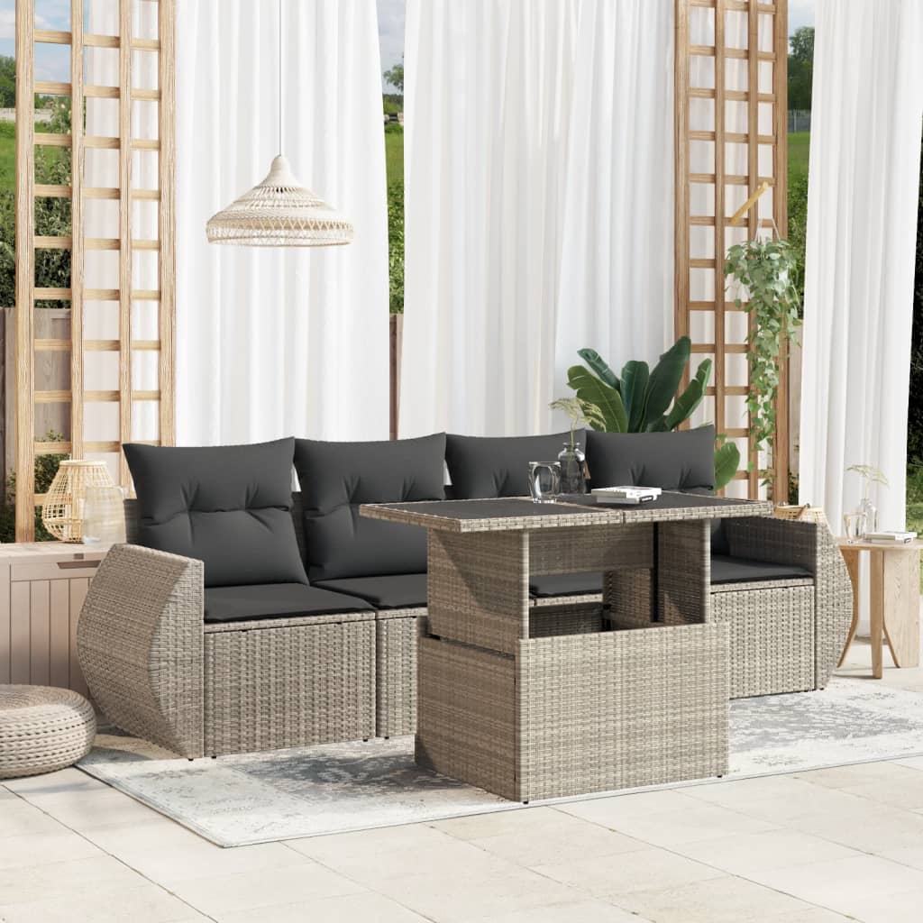 5-delige Loungeset met kussens poly rattan lichtgrijs is nu te koop bij PeponiXL, paradijselijk wonen!