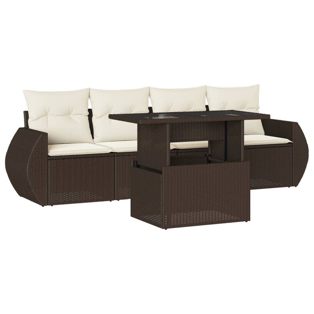 5-delige Loungeset met kussens poly rattan bruin is nu te koop bij PeponiXL, paradijselijk wonen!