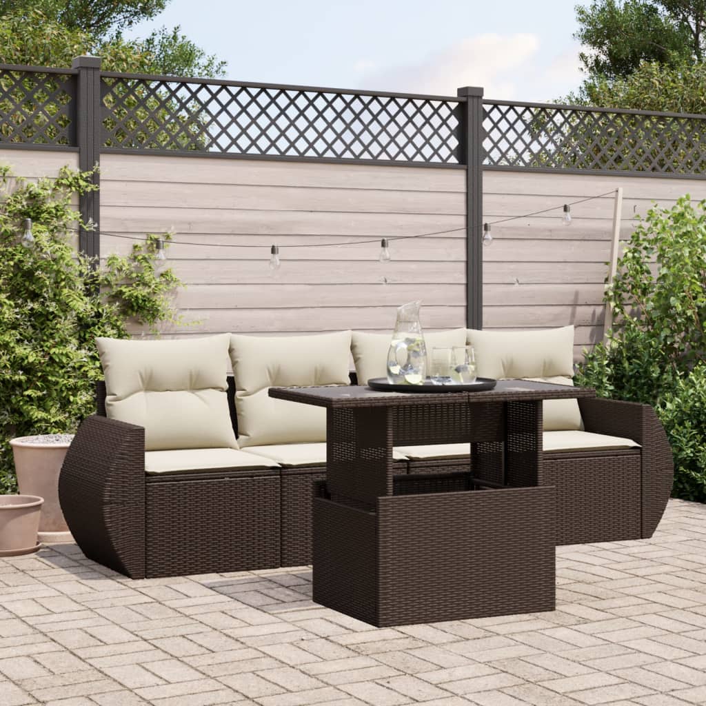 5-delige Loungeset met kussens poly rattan bruin is nu te koop bij PeponiXL, paradijselijk wonen!