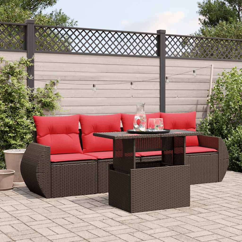 5-delige tuinbankset met kussens, bruin polyrotan is nu te koop bij PeponiXL, paradijselijk wonen!