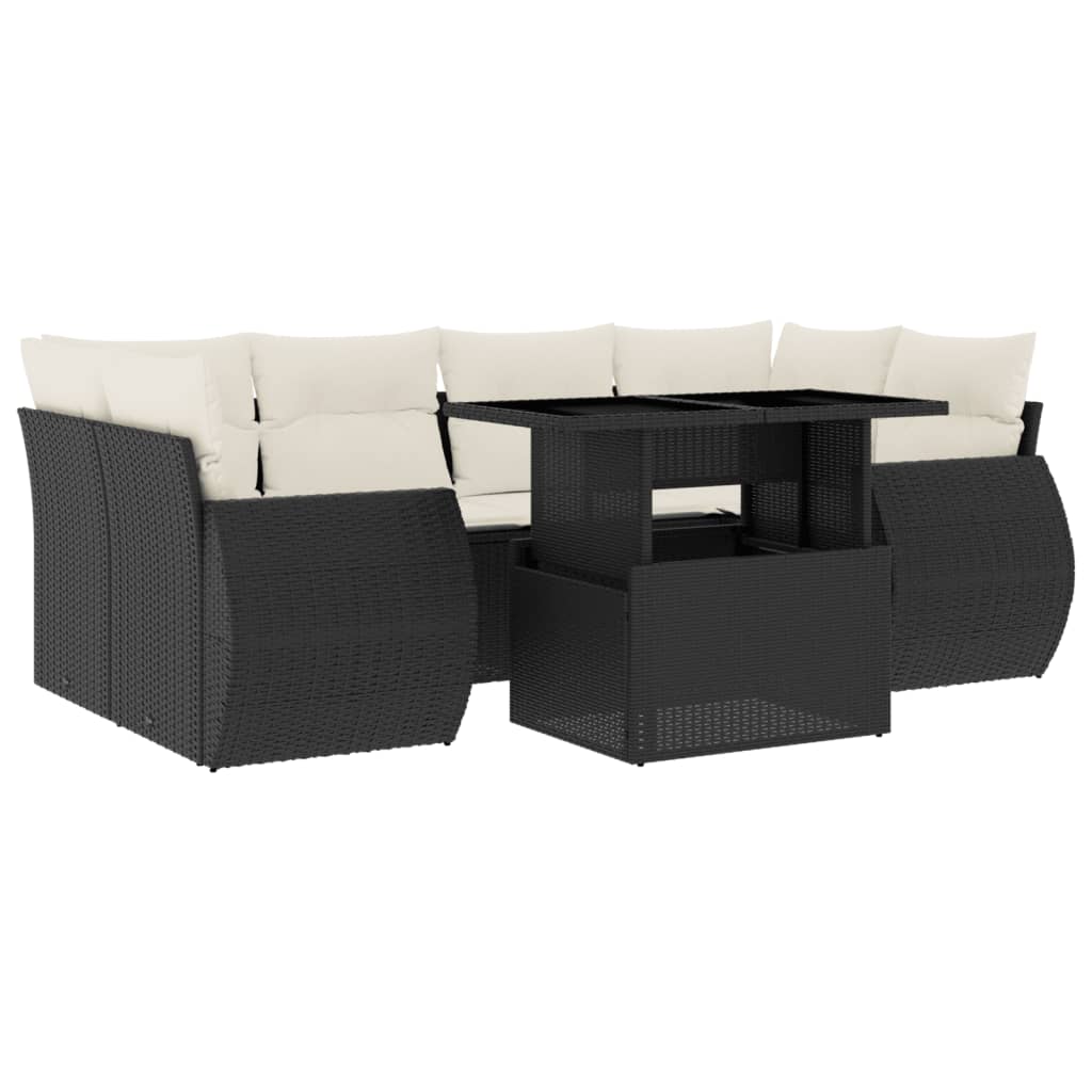 7-delige Loungeset met kussens poly rattan zwart is nu te koop bij PeponiXL, paradijselijk wonen!