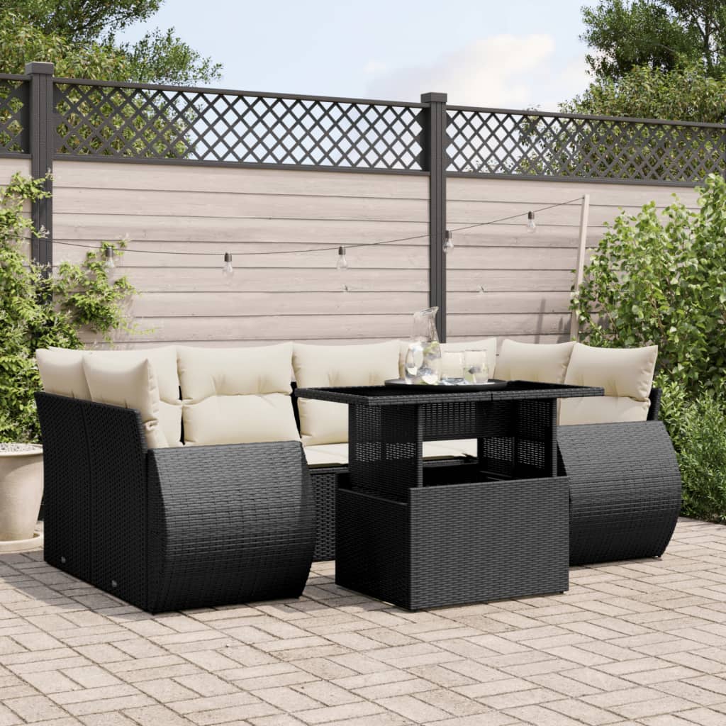 7-delige Loungeset met kussens poly rattan zwart is nu te koop bij PeponiXL, paradijselijk wonen!