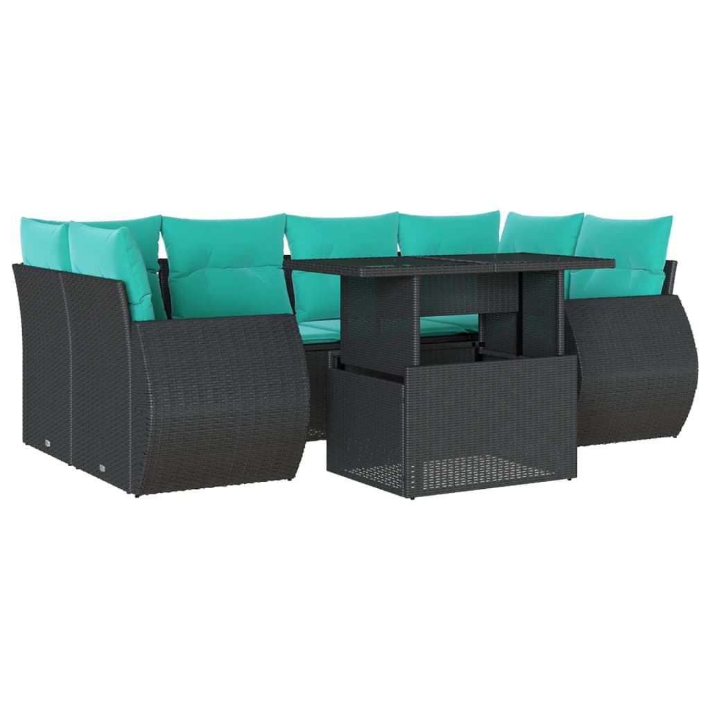 7-delige tuinbankset met kussens van zwart polyrotan is nu te koop bij PeponiXL, paradijselijk wonen!