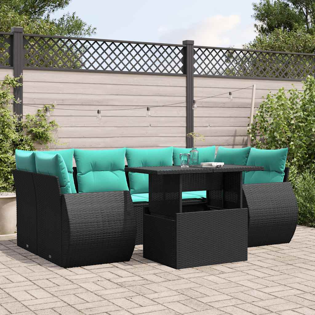 7-delige tuinbankset met kussens van zwart polyrotan is nu te koop bij PeponiXL, paradijselijk wonen!