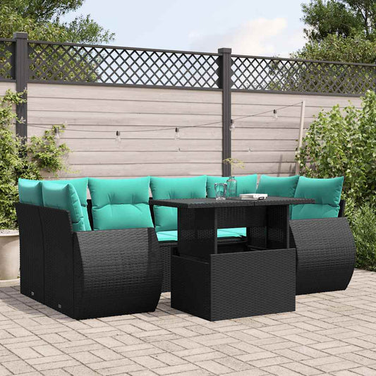 7-delige tuinbankset met kussens van zwart polyrotan is nu te koop bij PeponiXL, paradijselijk wonen!