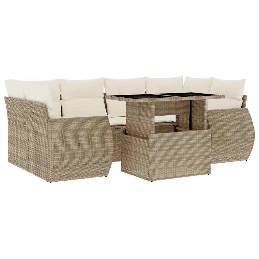 7-delige Loungeset met kussens poly rattan beige is nu te koop bij PeponiXL, paradijselijk wonen!