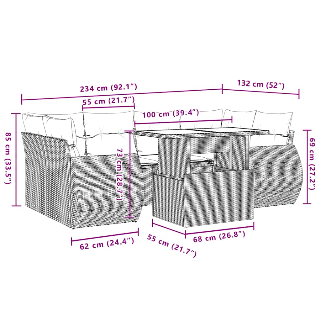 7-delige Loungeset met kussens poly rattan beige is nu te koop bij PeponiXL, paradijselijk wonen!