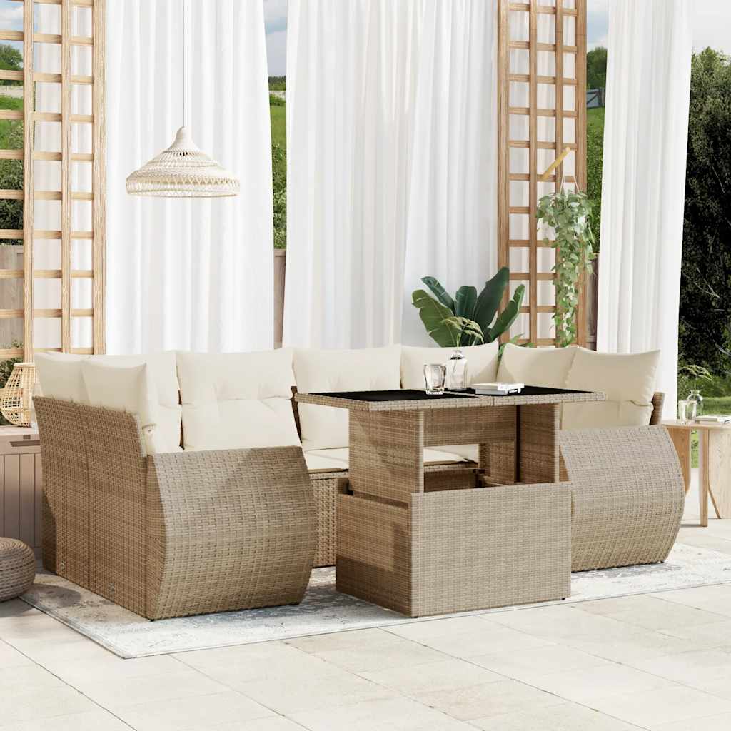 7-delige Loungeset met kussens poly rattan beige is nu te koop bij PeponiXL, paradijselijk wonen!
