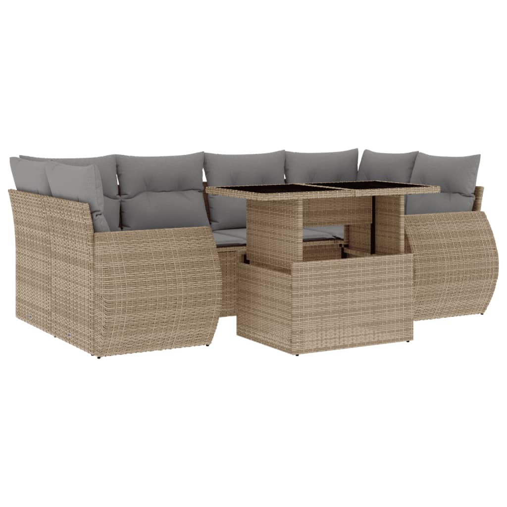 7-delige Loungeset met kussens poly rattan beige is nu te koop bij PeponiXL, paradijselijk wonen!