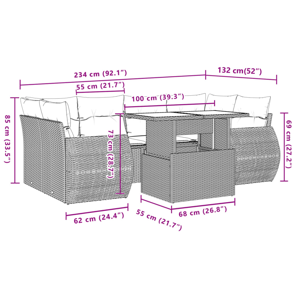 7-delige Loungeset met kussens poly rattan beige is nu te koop bij PeponiXL, paradijselijk wonen!