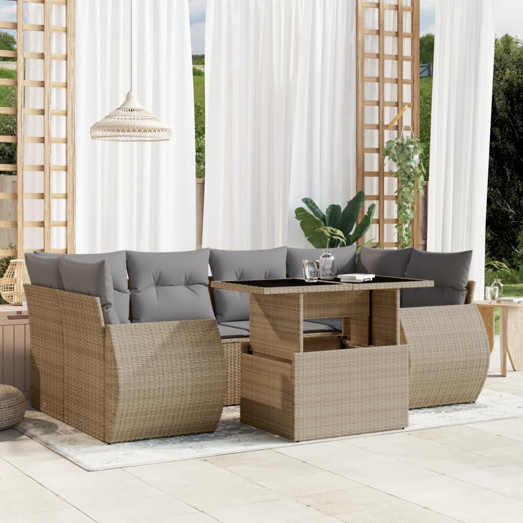 7-delige Loungeset met kussens poly rattan beige is nu te koop bij PeponiXL, paradijselijk wonen!