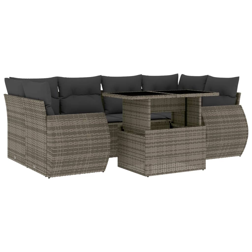 7-delige Loungeset met kussens poly rattan grijs is nu te koop bij PeponiXL, paradijselijk wonen!