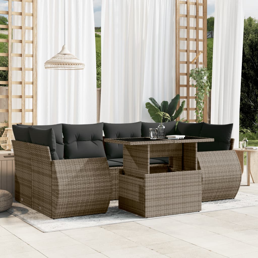 7-delige Loungeset met kussens poly rattan grijs is nu te koop bij PeponiXL, paradijselijk wonen!