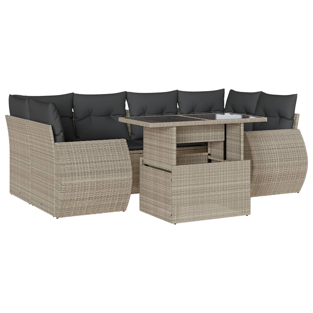7-delige Loungeset met kussens poly rattan lichtgrijs is nu te koop bij PeponiXL, paradijselijk wonen!