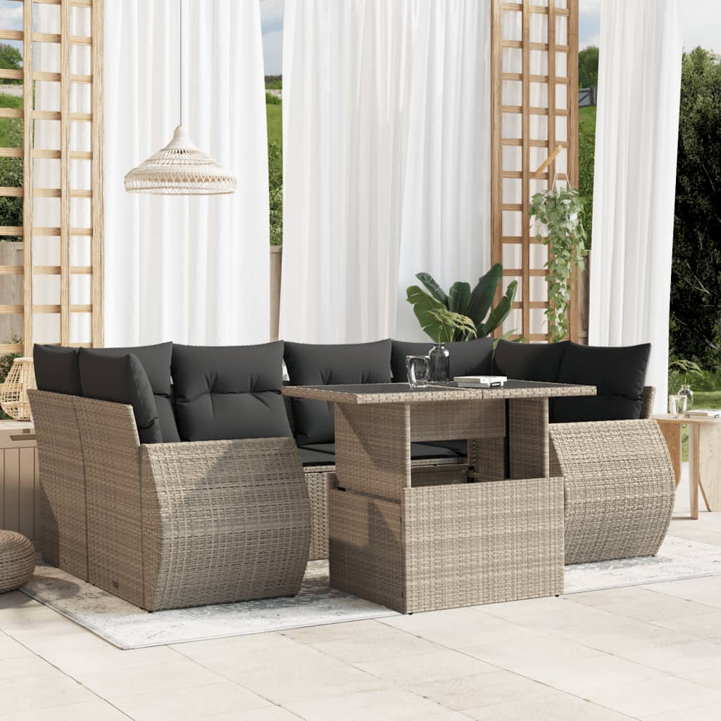 7-delige Loungeset met kussens poly rattan lichtgrijs is nu te koop bij PeponiXL, paradijselijk wonen!