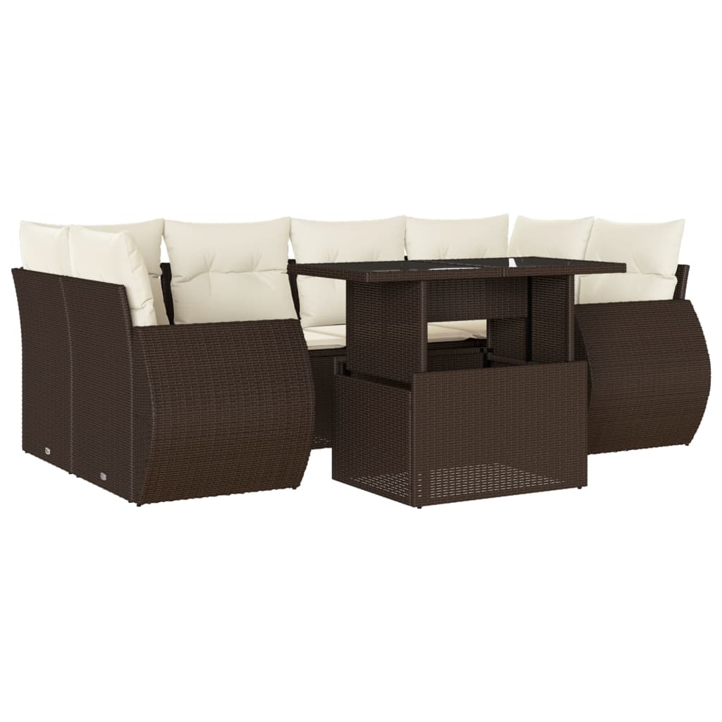 7-delige Loungeset met kussens poly rattan bruin is nu te koop bij PeponiXL, paradijselijk wonen!