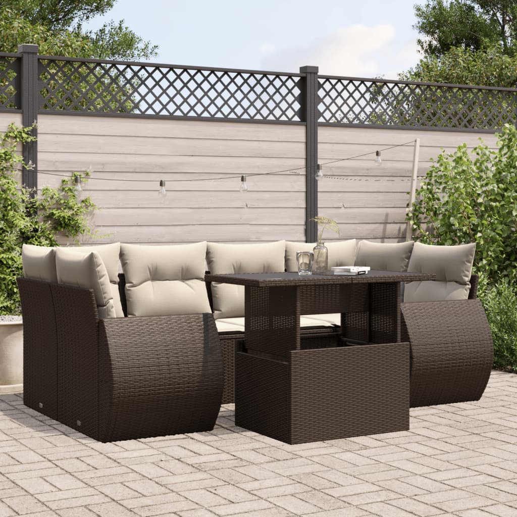 7-delige Loungeset met kussens poly rattan bruin is nu te koop bij PeponiXL, paradijselijk wonen!