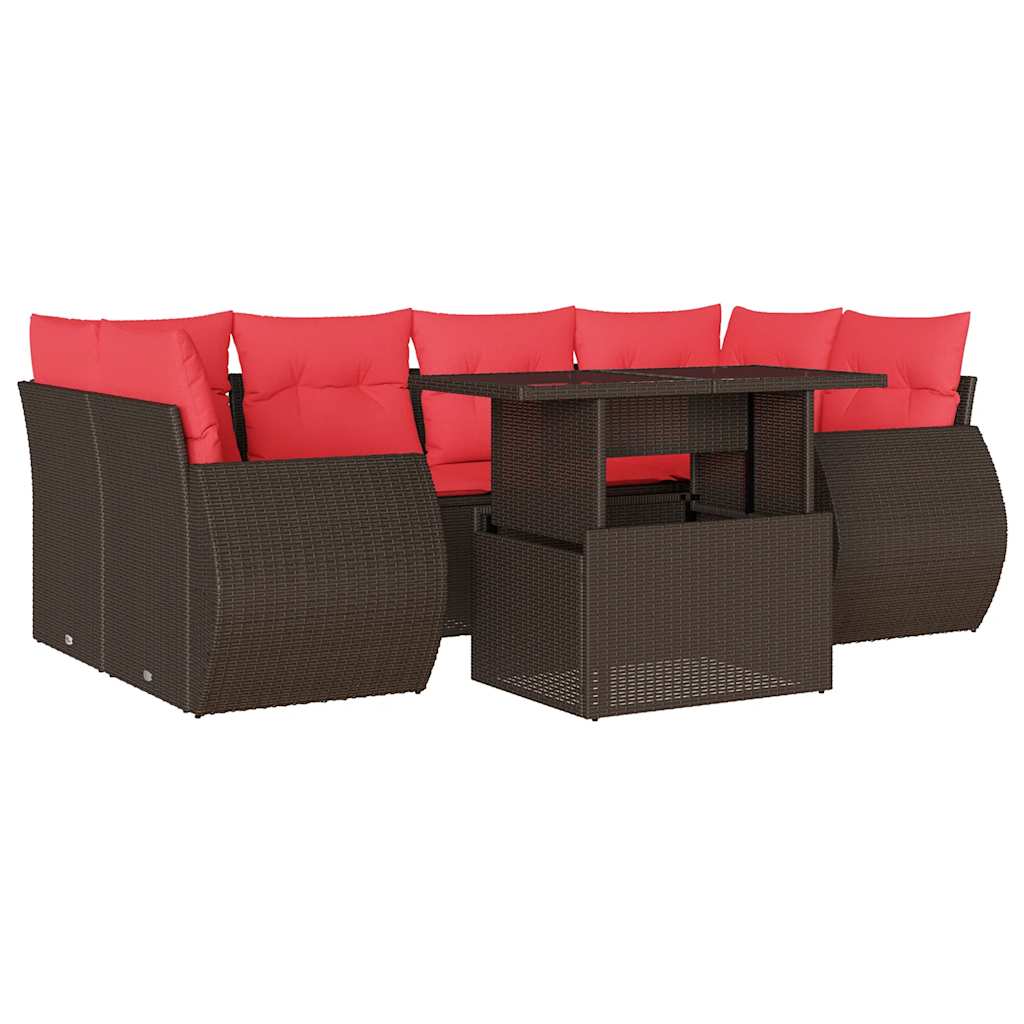 7-delige tuinbankset met kussens, bruin polyrotan is nu te koop bij PeponiXL, paradijselijk wonen!