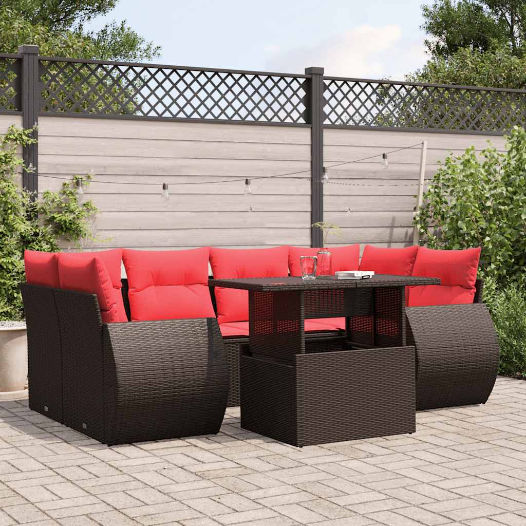 7-delige tuinbankset met kussens, bruin polyrotan is nu te koop bij PeponiXL, paradijselijk wonen!