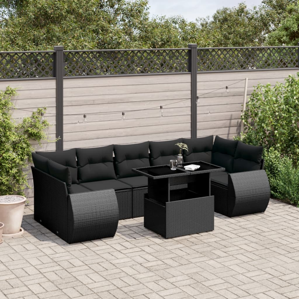 8-delige Loungeset met kussens poly rattan zwart is nu te koop bij PeponiXL, paradijselijk wonen!
