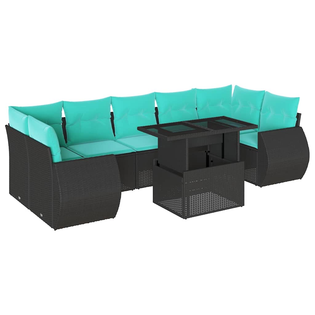 8-delige tuinbankset met kussens, zwart polyrotan is nu te koop bij PeponiXL, paradijselijk wonen!