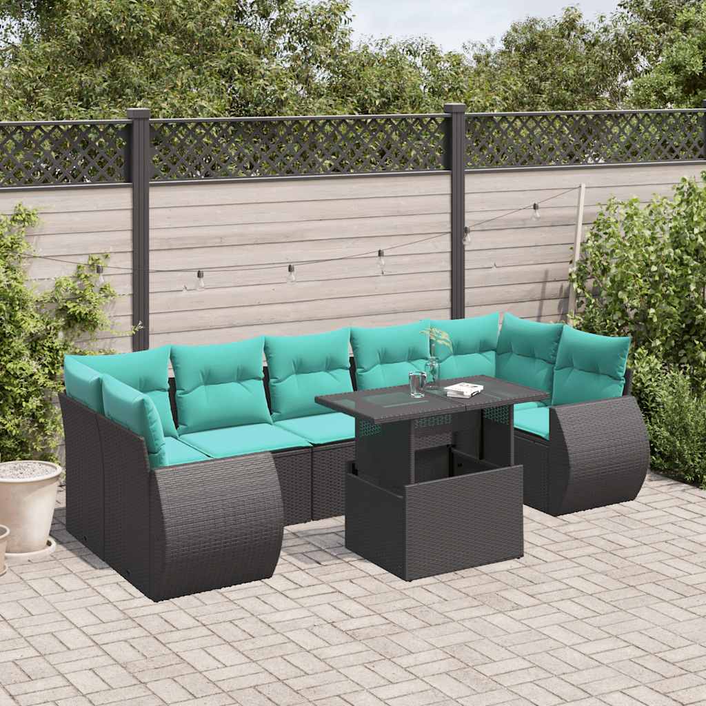 8-delige tuinbankset met kussens, zwart polyrotan is nu te koop bij PeponiXL, paradijselijk wonen!