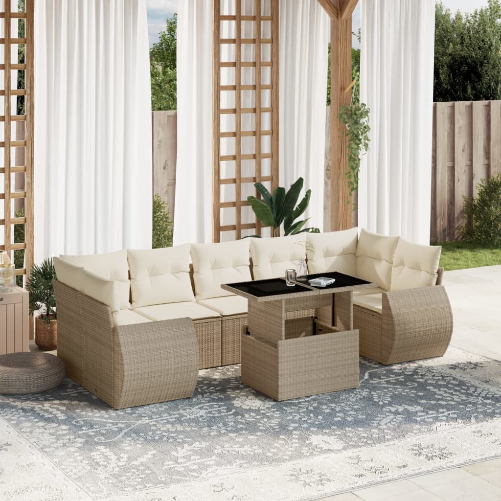 8-delige Loungeset met kussens poly rattan beige is nu te koop bij PeponiXL, paradijselijk wonen!