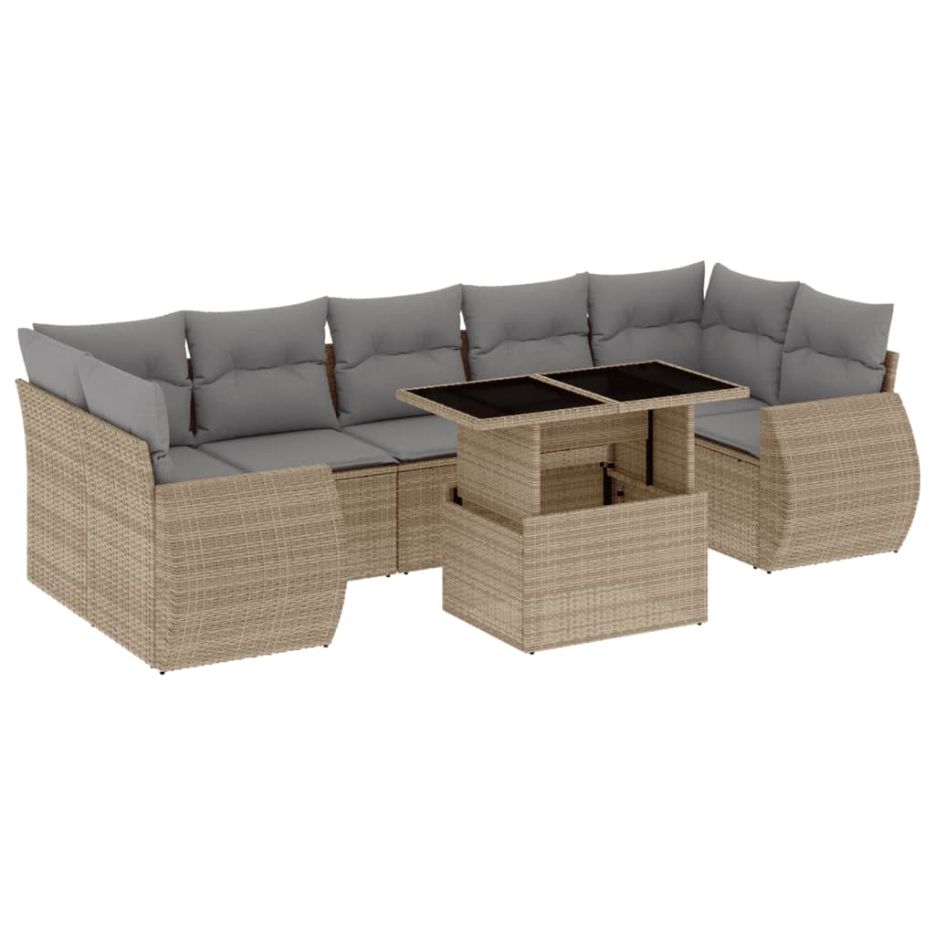 8-delige Loungeset met kussens poly rattan beige is nu te koop bij PeponiXL, paradijselijk wonen!