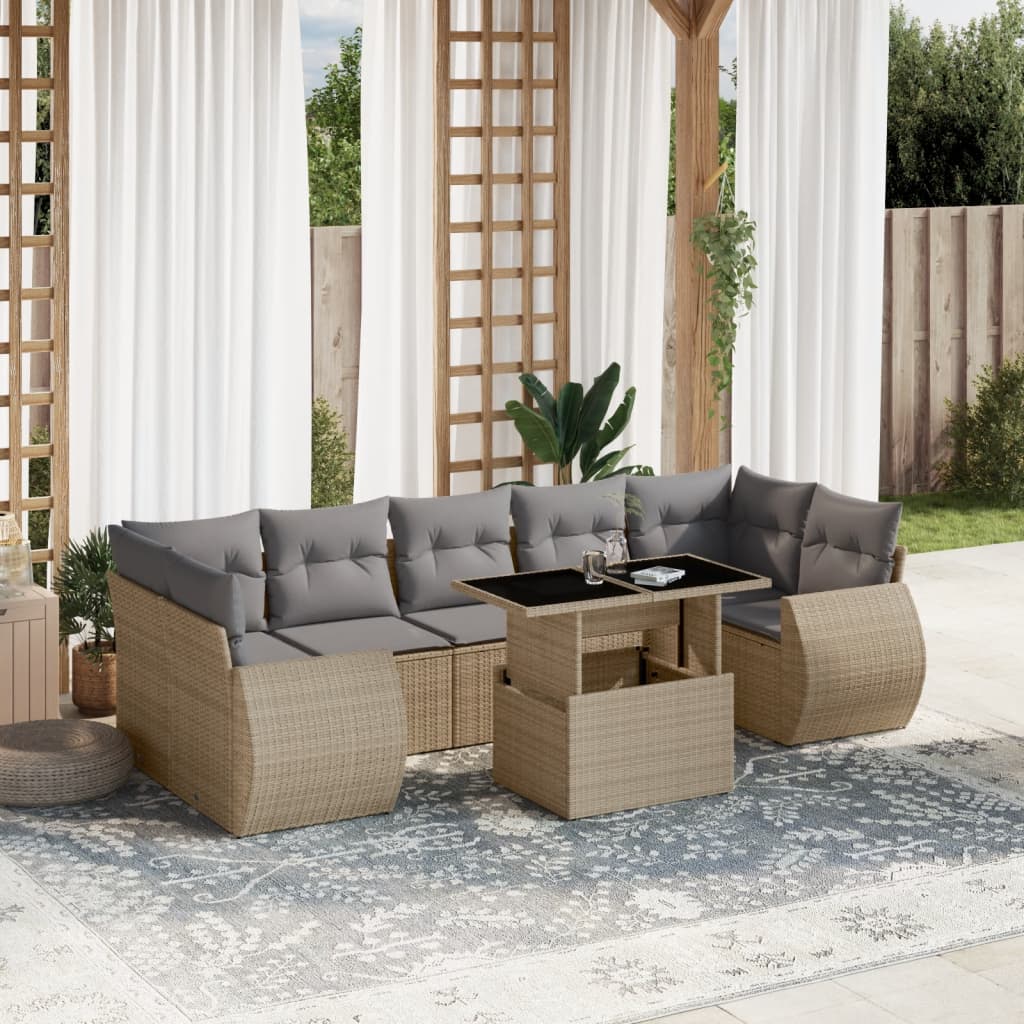 8-delige Loungeset met kussens poly rattan beige is nu te koop bij PeponiXL, paradijselijk wonen!